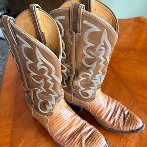 Men's Brown Lizard / Leather Western Cowboy Boots with Embroidered Design